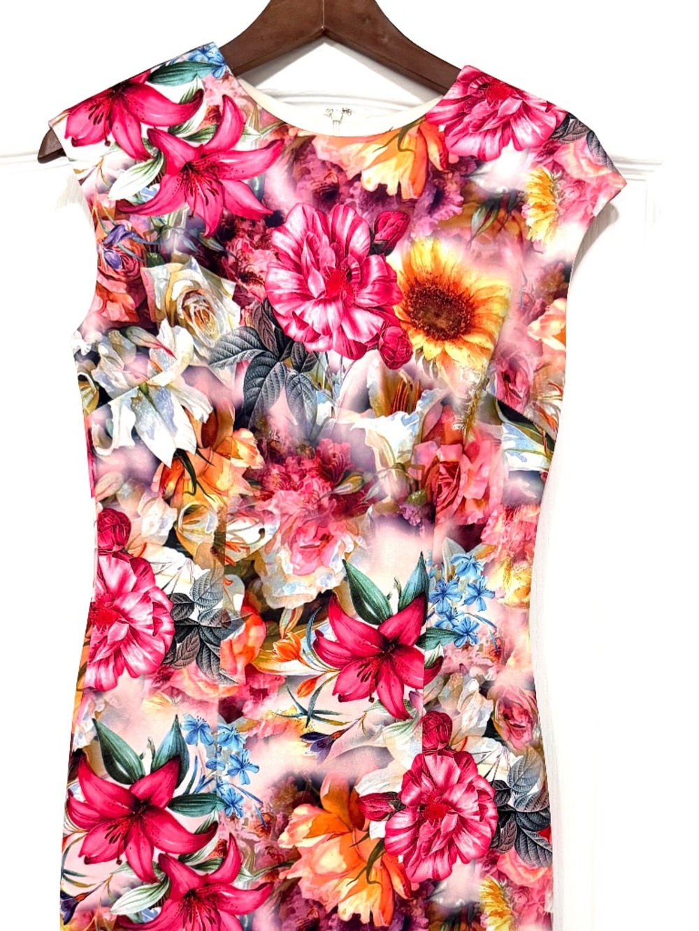 Alexia Admor Pink Floral Scuba Sheath Midi Dress Size S